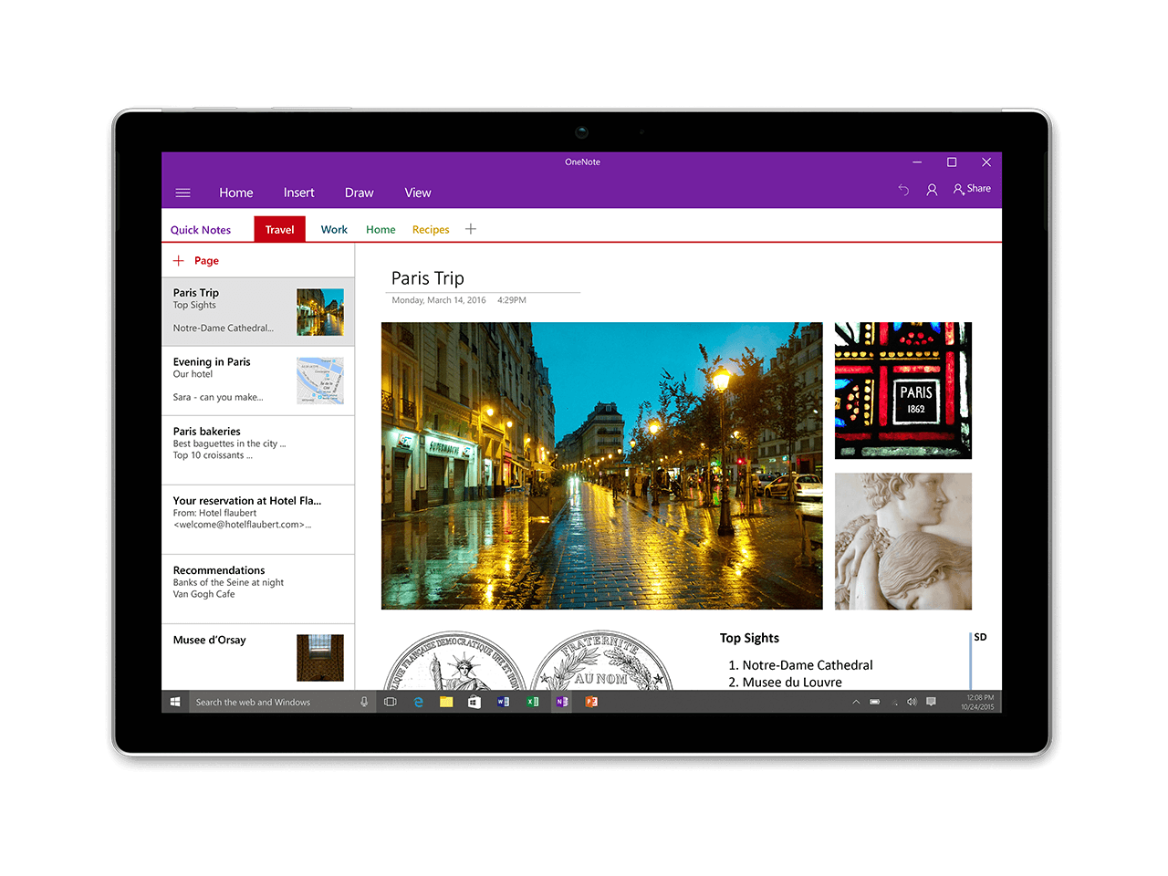 A tablet showing OneNote on Windows 10