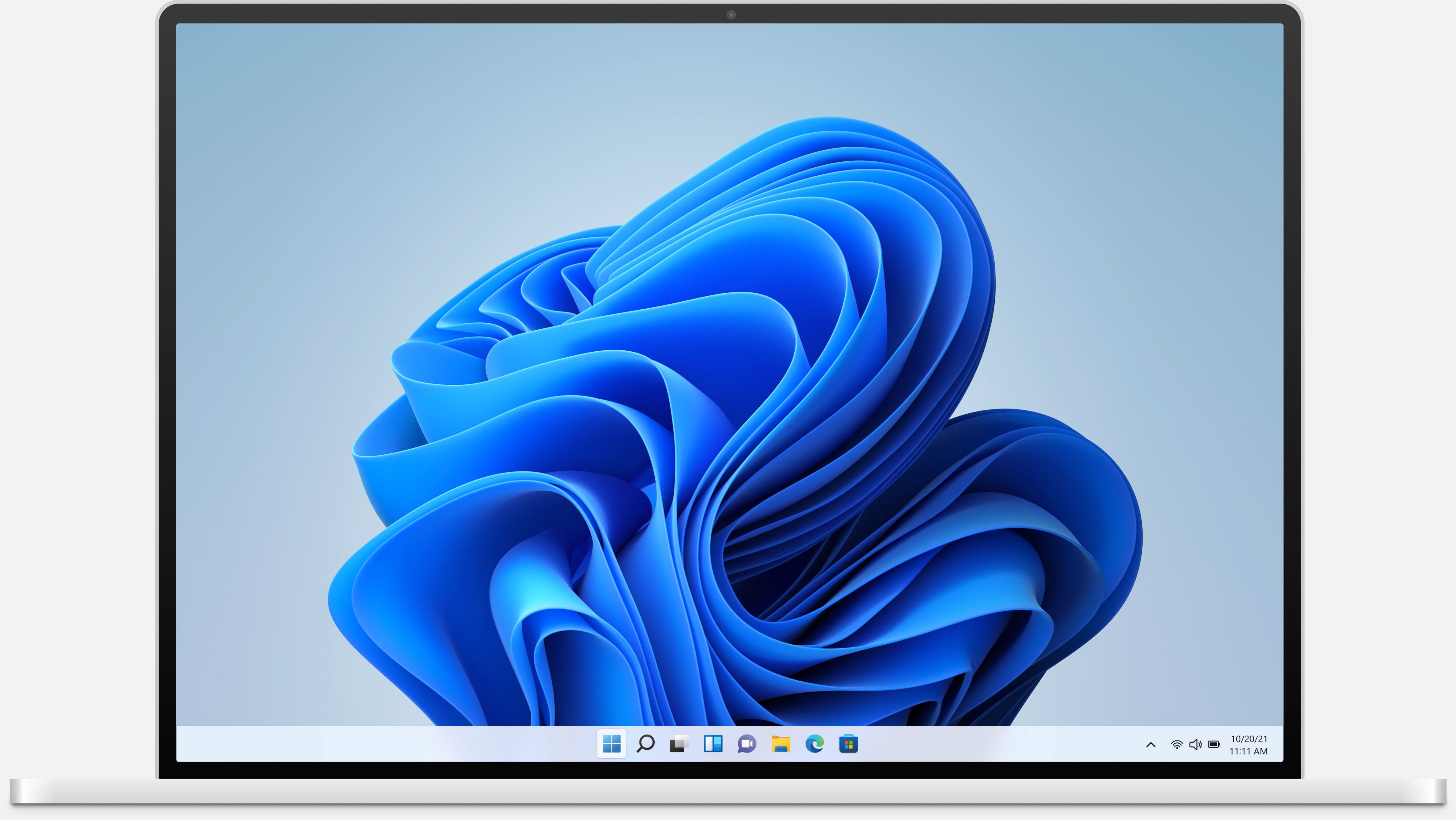 Windows 11 screen with pinned and recommended icons with bloom background