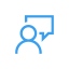 A blue icon of a person with a dialogue box